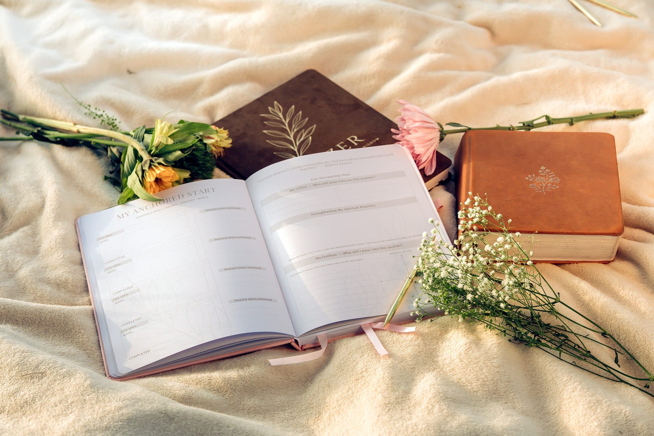 Open planner with florals