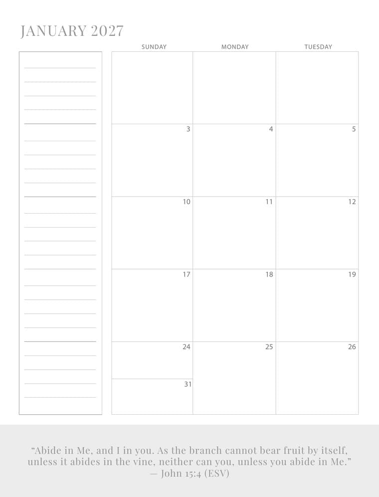 Official Ezer Planner monthly calendar page preview